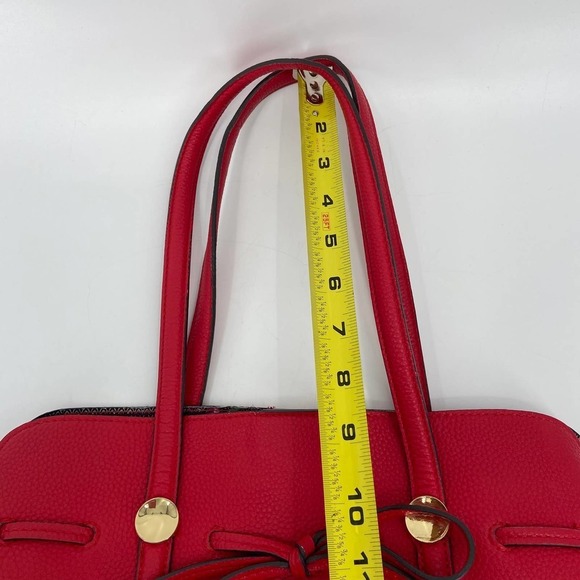 Nanette Lepore Arabelle Bow Satchel Tote Shoulder Bag Red Faux Leather Purse - Picture 12 of 14